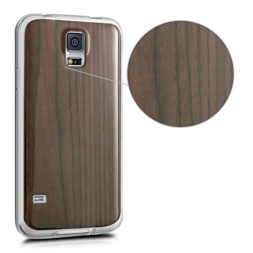 kwmobile Funda para Samsung Galaxy S5   S5 Neo   S5 LTE    S5 Duos - forro de TPU silicona cover protector para m  vil - Case Dise  o Madera palo de rosa marr  n oscuro