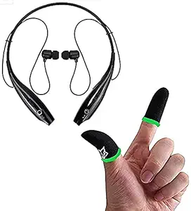 DUETMI HBS-730 Bluetooth Wireless Headphones Sport Stereo Headsets Hands-Free with Microphone and Neckband with Touch Screen Thumbs Finger Sleeve for Pubg Mobile Phone Game Gaming