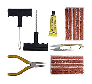 Jagger Complete Tubeless Tyre Puncture Repair Kit (Nose Pliers + Cutter + Rubber Cement + Extra Strips)