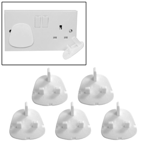 AMOS 5 Pack Child Baby Toddler Proof Safety Mains Electric Wall UK Plug Socket Covers Home Safety Protector Guard Insert