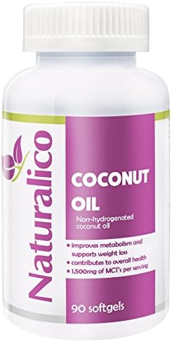 Naturalico Coconut Oil 1500mg MCT | USA Made | GMO Free | Fast Absobable | for Beautiful Hair and Skin | for Healthy Heart and Immune Function | 90 softgels for 30 Days