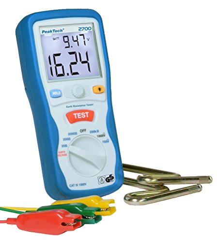 PeakTech Detector de tierra digital/Medidor de Tierra, 2000 ? - con Medición de toma de tierra de 200 V y multímetro, 1 pieza, P 2700