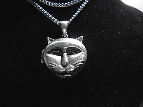 Key West Gypsy Beautiful Silver Plate Big CAT FACE Necklace Silver 69 cm Necklace & magnetised Locket, Made in USA, 10 Year Guarantee