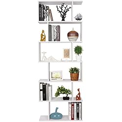 Homfa Bibliothèque Étagère de Livres Étagère pour Livres Étagère de Rangement en Forme S pour Bureau, Salon, Chambre d’Étude (Blanc)