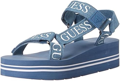 GUESS Avin, Sandali con Zeppa Donna, Blu Denim Bianco, 36 EU