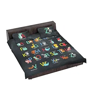 Hopcara Kids ABCD Alphabetic bedsheet Velvet Printed Velvet King Size Double Bedsheet with 2 Pillow Covers -Chalkboard Color