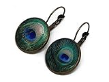 bronce 2018  Resina pendientes Peacock pluma verde latón azul bronce 2cm regalos personalizados regalo de Navidad amigos cumpleaños aniversario boda invitados Día de la Madre pareja
