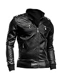 sourcingmap Hombre Con Cremallera Cuello Alto Imitación Chaqueta De Cuero - algodón, Negro, 100% algodón, Hombre, M (EUR 48/UK 38)