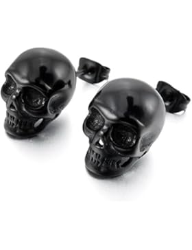 MunkiMix Edelstahl Gestüt Stecker Ohrringe Ohrstecker Ohrhänger Silber Ton Schwarz Totenkopf Schädel Herren