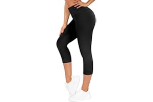 TNNZEET High Waist Cropped Leggings for Women UK 3/4 Black Trousers for Gym Yoga Sports