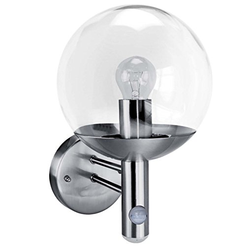 Edelstahl Außenleuchte mit Bewegungsmelder, Kugelleuchte für Leuchtmittel der Energieklassen A++ – E - 2