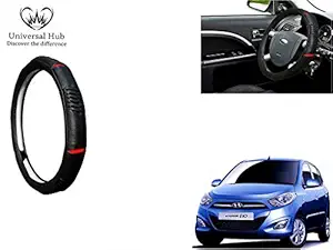 Universal Hub Ring Type Car Steering Wheel Cover (Black Red Eye) for I10 Type 2