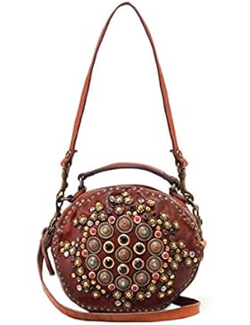 Campomaggi Damen verzierte Leder-Bowlingtasche Cognac