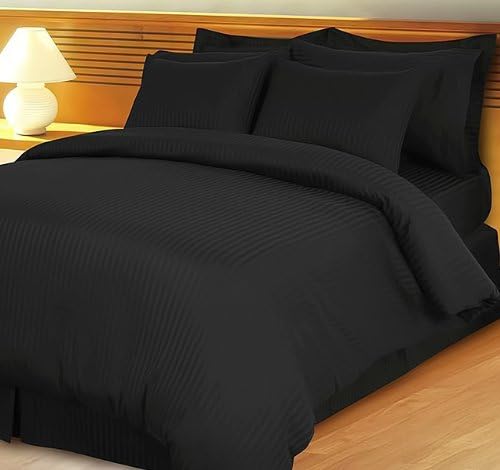 Grandeur Linens1000 Thread Count Three (3) Piece California King Size Black Stripe Duvet Cover Set, 100% Egyptian Cotton, Deep Pocket