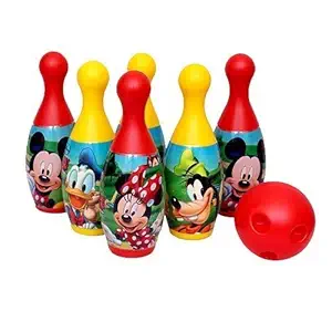 SANTALON Bowling Game Set for Kids with 6 Pin and 1 Ball Sport Toys Gift for Baby Boys Girls Age Above 1 Year Years Old ,Color May be Vary Plastic (Multicolor). (Mickey Mouse)