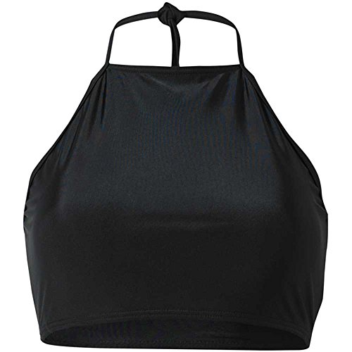 Scuba Women's Mix & Match Plain Halter Tie Neck Crop Bikini Top - Black - Size 14