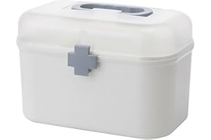 BeShero Weiß 2 Schicht Erste Hilfe Medizin Koffer Aufbewahrungsbox Medizin Organizer Medizinbox Medizin Aufbewahrungskoffer Medizin Aufbewahrung Tragegriff Box(groß)