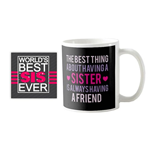 YaYa Cafe™ Birthday Gifts for Sister, Best Sister Mug with Coaster Set of 2