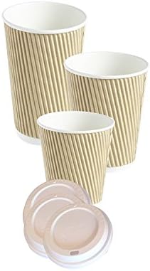 {Pack of 12} 12oz Ripple Wall Insulated Coffee & Hot Chocolate Cups With White Sip Lids, Ideal for Travel, Picnic or Take Away.