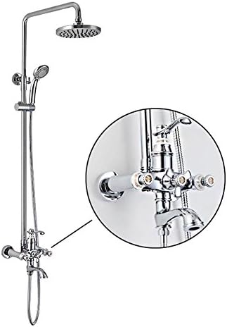 Copper Bathroom Shower Set Wall-in Mounted Mixer Rainfall Shower Head System with Handheld and Tap Faucet, Chromed