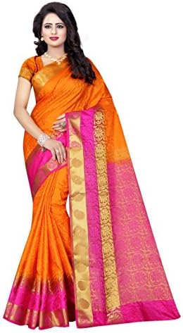 KOROSHNI Cotton Silk Saree with Blouse Piece(KR-TUBELIGHT ORNG-N_Orange_Free Size)