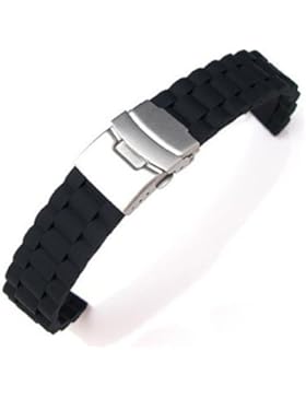 Schwarze Silikon Armband Wasserdicht Tauchen Band Faltschließe 20mm