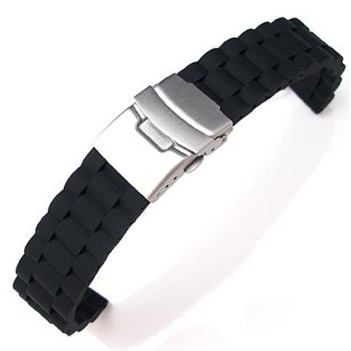 Schwarze Silikon Armband Wasserdicht Tauchen Band Faltschließe 20mm Schwarze Silikon Armband Wasserdicht Tauchen Band Faltschließe 20mm