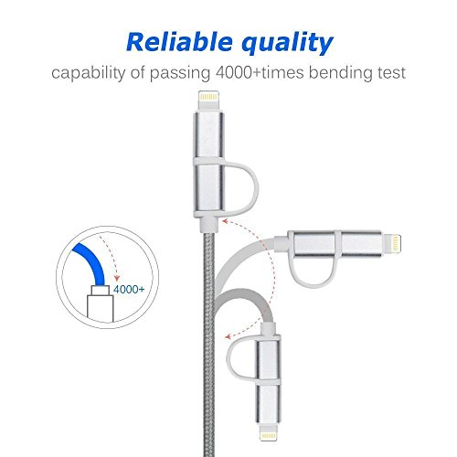 Ladekabel Micro USB Kabel Lightning Ladekabel [3Pack/1m] Syncwire Nylon geflochtenes 2 in 1 Kabel highspeed Kompatibel mit Apple und Android Geräten für iPhone 7/ 7Plus/ 6sPlus/ 6s, iPad/ iPod, Samsung, Huawwei ,HTC und mehr – Silber - 5