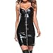 Produktbild Leder kleider CLOOM Damen Clubwear Partykleid Minikleid Sexy Dessous Voll Reißverschluss Clubwear Clubbing Gurt Ärmellos Rückenfrei Lackleder Kunstleder Mini Dress (Schwarz, M)