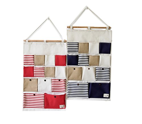NORCCI Stoffwandbehang Wandorganizer Hängeorganizer Aufbewahrungstaschen Aufbewahrung Ordnung Utensilientasche für Tür Wand Badzimmer (#E Gestreift Rot) - 5