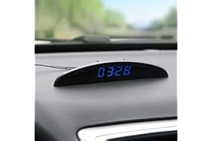Riloer Orologio temperatura auto, Universal Auto Cruscotto Orologio Digitale Termometro Tensione con Display LCD per Interni Auto, Blu