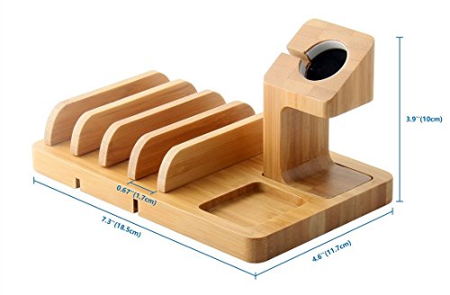 Supporto Apple Watch, IPUTY Bamboo Wood Supporto dock per Apple Watch Series (38mm e 42mm), 5-Slot Staccabile Universal Cradle Station Organizer per iPhone, iPad, Tablet o altri Smartphone
