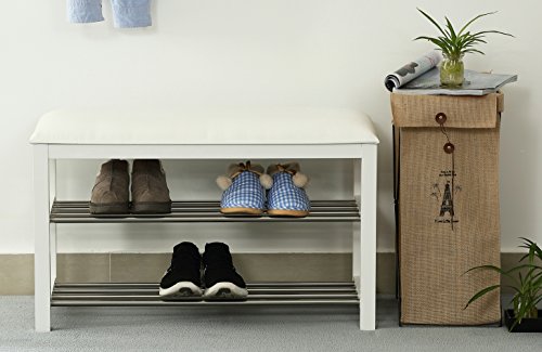 Orolay Schuhbank Sitzbank Schuhregal Schuhschrank Schuhtruhe Badregal Weiß - 2