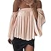 Produktbild Hffan Frauen Tops Schulterfrei Hemd Chiffon Plissee Top Bluse T-Shirt Mode Damen Aus Schulter Sommer Frühling Solide Langarm Crop Tops Frauen Casual Bluse Plissee Tunika Hemd Shirt (Rosado, M)