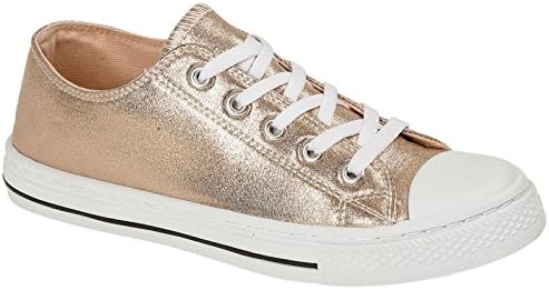 Ladies Girls Baltimore Metallic Canvas Lace up Low Top White Toe Cap All Star Trainers Size 6 Infant- UK 8 (UK 8 Infant/EU 26, Rose Gold)