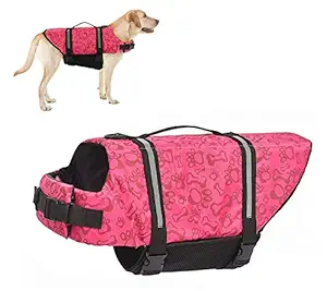 HOTGOL Dog Life Jacket,Adjustable Pet Safety Vest with Reflective Stripes,Swimming Coat for Small Medium Large Dogs(Pink, XL)