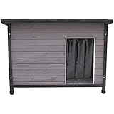 Holz-Hundehütte mit Flachdach, grau lasiert, inkl. Pendelklappe