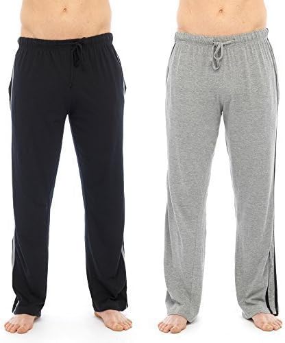 2 Pack Mens Plain Pyjama Lounge Bottoms Pants with Lounge Socks (Medium, Grey & Black)