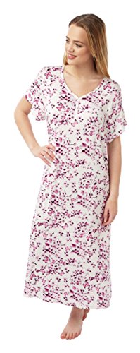 Indigo Sky Ladies Long Floral Plus Size Jersey Nightshirt Ivory