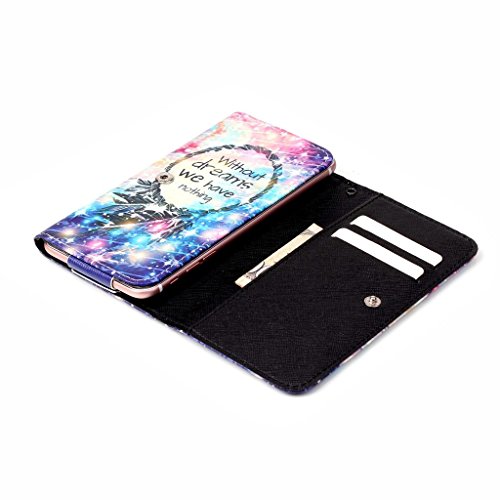 Uming® PU Universal Portafoglio Holster für Iphone 5S/6S/SE/5C/Samsung Galaxy A3/S3/S4/J1 Allgemeine Bunte Muster Druck gebräuchliche Geldbörse Taschen Fall Handy Hülle Hasp Knopf Buckle Shell Schutz Abdeckungs Beutel mit Kreditkarte Schlitz Hole -( Größe:123*65*20 mm – Muster: Without Dream) - 5