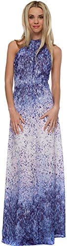 Jarlo Fabia Blue Watercolour Halterneck Maxi Dress Medium Blue