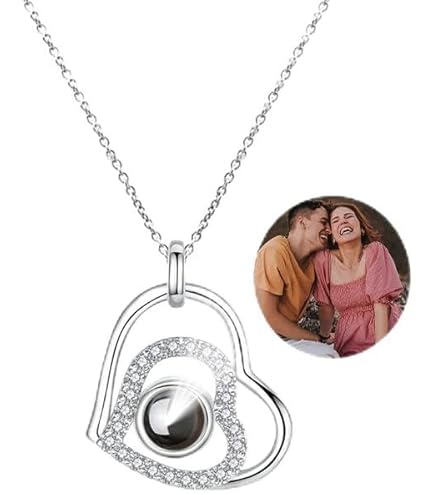 Collana Personalizzata Con Proiezione Di Foto E Messaggio 'Ti Amo' In 100 Lingue, Argento 925, Regalo Per Coppie