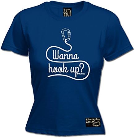 Adrenaline Addict Premium Womens Wanna Hook Up Fitted T-Shirt Tee/Rock Climbing Funny Fashion Birthday Gift Bouldering accessories Clothing Christmas Present For Her