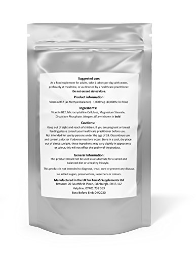 Vitamin B12 Methylcobalamin 1000mcg 180 Tablets (6 Month's Supply) | Contributes Towards Reduction of Tiredness and Fatigue by FMax5 Supplements | Vegetarian Friendly | UK Made - Image 4