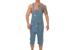 Oanviso Herren Denim Strap Kurze Jumpsuit Lässiges Arbeitshose Jumpsuit Vintage Bibs Jumpsuit Stilvoll Latzhose Overalls mit Taschen Sommer Zerrissene Loch Kurze Jean Jumpsuit