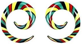 2PC Glass Ear Tapers Plugs 6G-14mm Rasta Flag Multicolor Spiral Gauges Piercing Set