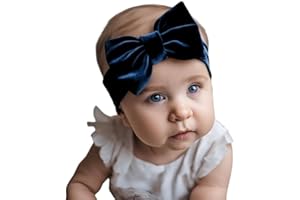 BOTTEGA DELLA PRINCIPESSA Fascetta Neonata con Fiocco in morbido Velluto elasticizzato di alta qualità-Fascia per Capelli Bambina (da 3 a 18 mesi) (Blu)