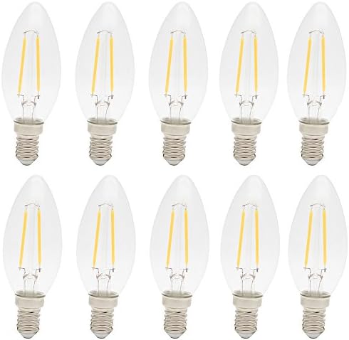 10x 2W E14 C35 LED Filament Bulb Equivalent to 15 W 140 Lumen Warm White 2700 Kelvin, 360°Beam Angle,Antique Filament Candle Bulb for Use in Chandeliers, Wall sconces, and Pendant Lighting AC220V