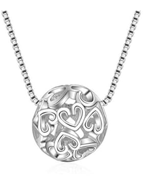 Halskette Damen Mädchen mit Anhänger Sterling Silber 925er Mode Hohle Herz-Form Kugel Y-Kette Kurz Collier