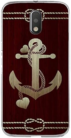 Moto E3 Back Cover - Anchor - Red Wooden Texture - Designer Printed Hard Shell Transparent Sides